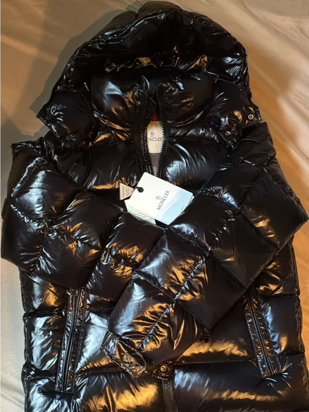 Moncler Black Glossy Hooded Quilted Puffer Coat